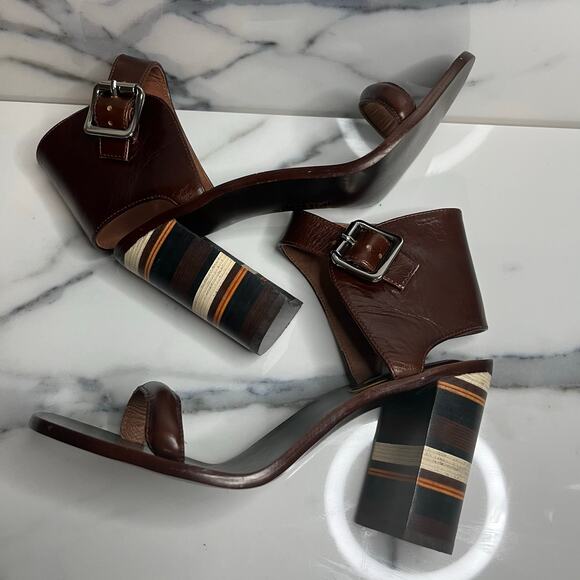 Jeffrey Campbell Free People Women's Leather Stack Heel Wool Cabana Sandals Sz 7 - Picture 8 of 9